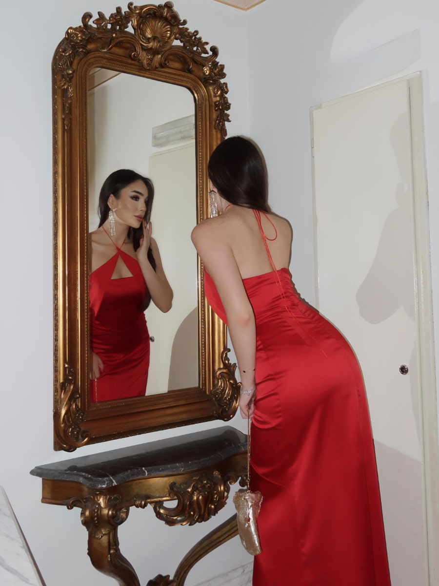 Solid Color Backless Halter Neck Dress