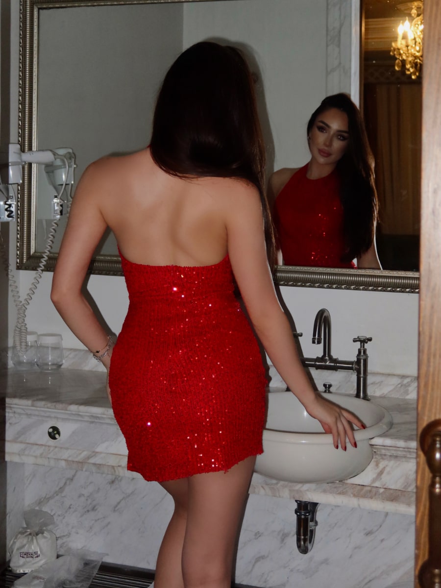 Halter Neck Backless Sequin Bodycon Mini Dress