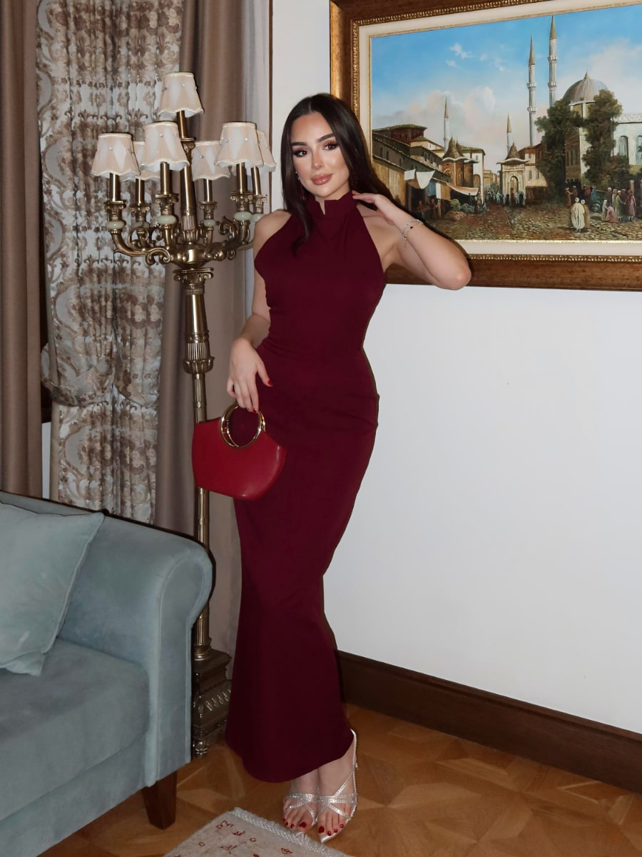 Backless Solid Color Halter Neck bodycon Dress