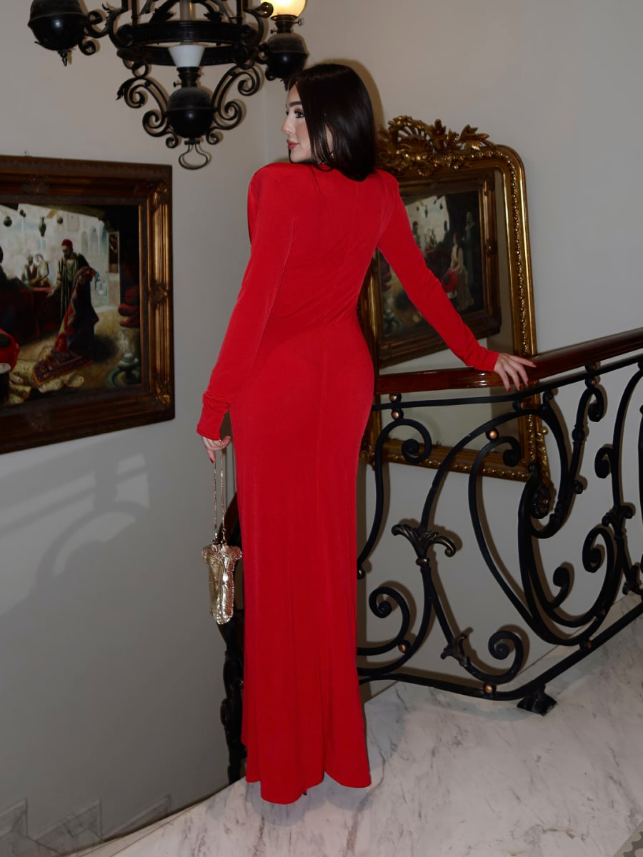 Solid Color Elastic Draped Satin Neck Bodycon Maxi Dress