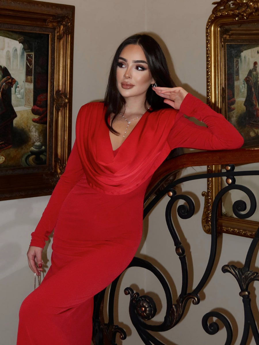 Solid Color Elastic Draped Satin Neck Bodycon Maxi Dress